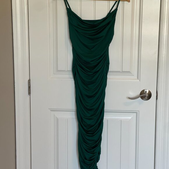 Oh Polly Green Cowl Neck Ruched Bodycon Midi Dress - 4 - Picture 4 of 7